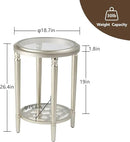 COSIEST Set of 2 Modern Round End Table, 2-Tier Glass Side Table with Glass Tabletop, Wood Accent Table with Storage Shelf for Living Room, Bedroom by CozyNest Decor