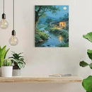 Moonlight under the big tree creek cabin scenery is suitable for posting in the living room bedroom office scenery poster wall painting by CozyNest Decor