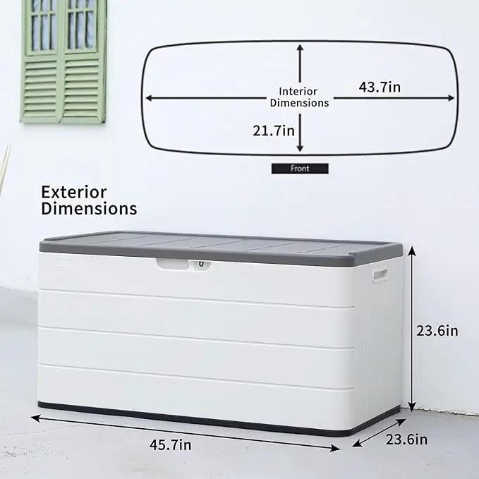 Heavy-Duty 100 Gallon Outdoor Storage Box - Waterproof Deck Box & Large Storage Bin for Patio/Pool, All-Weather Resin Chest with Lock, UV-Resistant, Alpine White, photo 9 of 9
