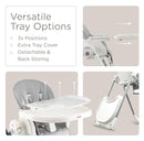 KÜB 3-in-1 Foldable Baby High Chair | Multifunctional Infant High Chairs for Babies and Toddlers | Removable Seat & Tray Easy Clean | 7 Height & 4 Recline Adjustable | 2 Locking Wheels (Grey) by TinyTreasures Baby Boutique