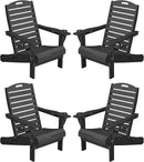 Adirondack Chairs Set of 4, Outdoor Fire Pit Chairs, HDPE All-Weather Adirondack Chairs with Cup Holder, Lawn Chair for Deck, Patio, Garden (Black) by GreenHaven Gardens
