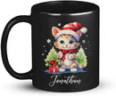 Cute Christmas Cat Cup, Customized Animal Coffee Mug, Gift For Birthday, Personalized Animal Lover Black Cup 11oz 15oz, Custom Xmas Cat Design Mug For Girl by CozyNest Decor