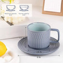 Large Cappuccino Cups with Saucers Set of 4, 8 Ounce Stackable Embossed Ceramic Coffee Mugs for Specialty Coffee Drinks, Latte, Cafe Mocha and Tea, Dishwasher & Microwave Safe (Blue) by CozyNest Decor