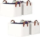 KEEGH Storage Baskets for Organizing, Fabric Storage Bins with Leather Handles, Shelf Baskets for Closet Organization, 15" L x 11" W x 10" H, White, 4 Pack by CozyNest Decor