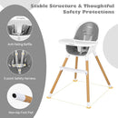 BABY JOY Convertible Baby High Chair, 3 in 1 Highchair w/Adjustable Legs, Dishwasher Safe Tray, Detachable PU Cushion, Footrest, 5-Point Harness for Babies Infants Toddlers (Gray) by TinyTreasures Baby Boutique