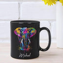 Elephant Coffee Mug 11oz 15oz, Personalized Name Animal Black Cup, Gift For Elephant Lovers, Custom Colorful Animal Design Mug, Gifts For Son Daughter On Birthday by CozyNest Decor