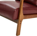 Glitzhome 30.75" H Mid Century Red Accent Armchair, Single Reading Armchair PU Leather Lounge Chair with Walnut Ruberwood Frame by CozyNest Decor