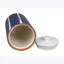 Young's Inc. 4 Pcs Set Cylindrical Ceramic Canisters- Storage Container for Kitchen and Bathroom - Beautiful Home Decor Accent to Store Food, Coffee, Tea, and More - White, Blue by CozyNest Decor