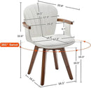 LUNLING Swivel Dining Room Chairs Set of 2,Mid Century Modern White Faux Leather Kitchen Chair with Arms,Bamboo Legs Side Chairs No Wheels,Accent Chair for Dining Rooms and Offices by CozyNest Decor