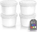 BALCI - 8oz Mini Ice Cream Containers with Silicone Lids (Set of 4) - Freezer Food Storage Containers, Reusable, LeakProof, For Homemade IceCream Containers - White with Sprinkles by TinyTreasures Baby Boutique