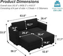Belffin Modular Sectional Sofa with Reversible Chaise L Shaped Couch with Ottoman Modular Sofa Couch with Storage Black by CozyNest Decor