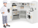 Costzon Corner Kids Kitchen Playset, Wooden Play Kitchen with Sounds & Lights, Washing Machine, Range Hood, Ice Maker, Microwave, Oven, Sink, Pretend Toy Kitchen Set for Toddler, Gift for Boys Girls by TinyTreasures Baby Boutique