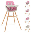 BABY JOY Convertible Baby High Chair, 3 in 1 Wooden Highchair/Booster/Chair with Removable Tray, Adjustable Legs, 5-Point Harness, PU Cushion and Footrest for Baby, Infants, Toddlers (Pink) by TinyTreasures Baby Boutique