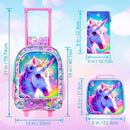 gxtvo Girls Rolling Backpack, Cute Unicorn Roller Wheels Kids Bookbag - Wheeled Elementary School Bag - 3PCS Unicorn by TinyTreasures Baby Boutique