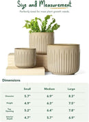 LE TAUCI Fluted Ceramic Planters Set of 3 – 8.3/7 / 5.7 in Cloud Cream Reactive Cylinder Indoor Plant Pots with Drainage Plug & Mesh, Glossy Stoneware Flower Pots for Succulents Herbs by GreenHaven Gardens