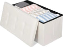 SUPER DEAL Folding Storage Ottoman Bench, Waterproof Faux Leather Ottoman Padded Seat Footrest Bench for Living Room, Bedroom, Entryway, Small Spaces, 15 x 30 x 15 inches, Creamy White by CozyNest Decor