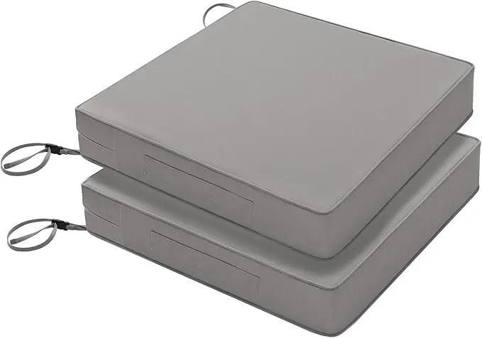 Favoyard Patio Chair Cushions 24 x 24 x 4 Inch Waterproof Outdoor Seat Cushions for Patio Furniture 3-Year Color Fastness Garden Sofa Couch Chair Pads with Handle & Adjustable Straps Set of 2, Grey, photo 7 of 7