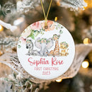 Unifury Personalized Baby First Christmas Ornament 2024, Keepsake for Babies First Christmas Tree, Holiday Decor for Celebrating Ceramic Babys 1st Christmas Ornament 2024, Safari Animal Floral by TinyTreasures Baby Boutique