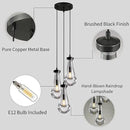Bronze 3 Light Pendant Lighting, Raindrop Pendant Lights, Black Adjustable Hanging Rope Cluster Pendant Lighting Over Kitchen Island, Teardrop Glass Chandelier Dining Room Light Fixture by CozyNest Decor