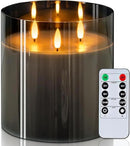 Homemory 6X6'' Extra Large Flameless Candle with 3 Wicks, Glass LED Pillar Candle, Real Wax Battery Operated Candle with Remote Control and Timer, Grey by CozyNest Decor