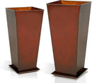 WORTH Garden Large Metal Glazed Planter Set of 2 (25" + 28"), Luxurious Glossy Finish Red Tall Square Tapered Steel Plant Pot, Decor Flower Pot Indoor & Outdoor, Drainage Hole & Dual-Purpose Saucer by CozyNest Decor