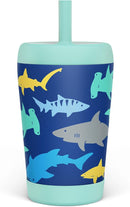Kid Insulated Stainless Steel Tumbler with Silicone Straw, 12oz Sippy Cup for Kids (Sharks) by TinyTreasures Baby Boutique