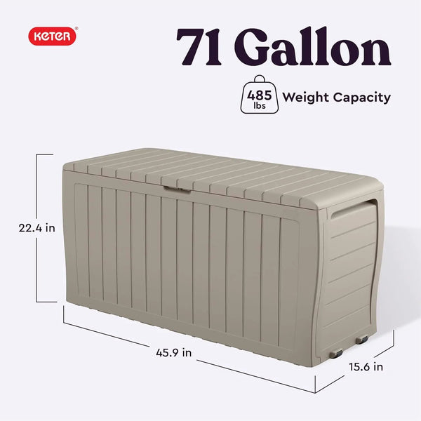 Keter Marvel Plus 71 Gallon Resin Deck Box-Organization and Storage for Patio Furniture Outdoor Cushions, Throw Pillows, Garden Tools and Pool Floats, Beige, photo 2 of 6
