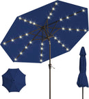 9FT Solar Umbrella 32 LED Lighted Patio Umbrella Table Market Umbrella w/Tilt and Crank, UV-Resistant Outdoor Umbrella for Pool, Garden, Deck, Navy Blue by GreenHaven Gardens