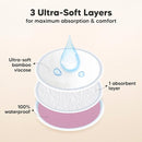 Organic Breast Pads - 14 Viscose Derived from Bamboo Washable Pads + Wash Bag, 3-Layers Breastfeeding Nipple Pad for Maternity, Reusable Nipplecovers for Breast Feeding(Pastel Touch Lite, L 4.8") by TinyTreasures Baby Boutique