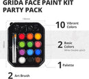 Grida Kids Friendly Face Paint - Professional Party Face Painting Kit for Kids with 12 Vibrant Colors with Double White - Easy to Remove, Vegan, Cruelty-Free Set with Palette & Art Brushes by TinyTreasures Baby Boutique