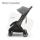 UPPAbaby Minu V3 Travel Stroller | Lightweight + Compact Design | One-Hand Fold + Unfold | from Birth + Overhead Compatible | Greyson (Charcoal Mélange/Carbon Frame/Saddle Leather) by TinyTreasures Baby Boutique