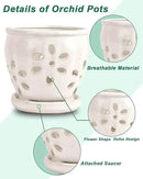 vensovo 5 Inch Ceramic Orchid Pots with Holes and Saucers - 1 Pcs Small Succulent Pot for Repotting, Garden Flowerpots for Plants Indoor and Outdoor Promotes Air Circulation, White by GreenHaven Gardens