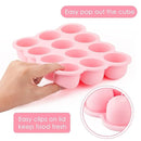 Samuelworld Baby Breast Milk and Food Storage Container, 12 Portions x 2.5oz, Stackable Food Grade Silicone Tray with Clip-On Hard Lid for Homemade Purees, Vegetables & Fruits - Pink by TinyTreasures Baby Boutique