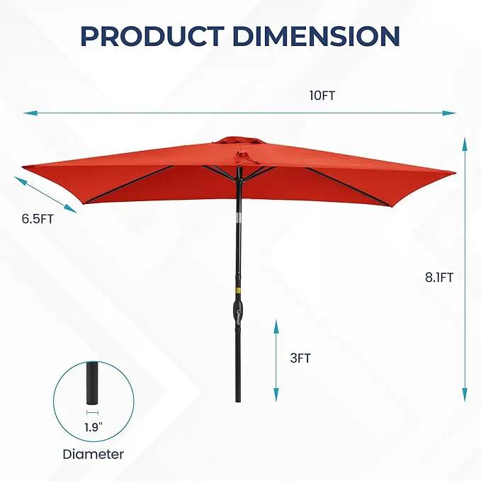 SUNVIVI OUTDOOR Patio Umbrella, 6.5' x 10' Rectangular Patio Umbrella, Metal Pole Square Outdoor Umbrella with Crank and Push Button Tilt, 6 Steel Ribs, Polyester Canopy, photo 6 of 9