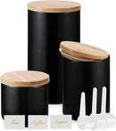 Yangbaga Black Canisters Sets for Kitchen-Set of 3 Coffee Canisters for Countertop with Airtight Wood Lids/Spoons/Stickers, Ceramic Food Storage Containers for Large Suger,Coffee,Tea (42/30/9OZ) by CozyNest Decor