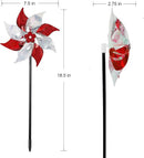 Hausse 10 Pack Reflective Pinwheels, Extra Sparkly Wind Sculptures for Garden Christmas Holiday Winter Decor, Bird Devices Deterrent to Scare Birds Away from Yard Patio Farm, Red & Silver by CozyNest Decor