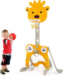 Costzon Toddler Basketball Hoop, 4-in-1 Kids Sports Activity Center with Rim, Soccer Goal, Golf, Ring Toss, Height Adjustable Kids Basketball Hoop with Fillable Base for Indoor Outdoor (Yellow Deer) by TinyTreasures Baby Boutique