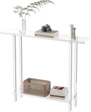 Acrylic Narrow Console Table for Entryway, 7.6" D x 39.4" W x 31.5" H, Square Legs, Skinny Entry Table for Sofa, Foyer, Hallway, Living Room, Modern, 2-Tier, Clear by CozyNest Decor