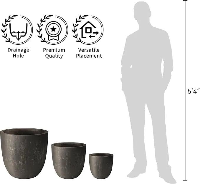 Kante 14 Inch Dia Round Concrete Planter, Indoor Outdoor Large Plant Pot with Drainage Hole and Rubber Plug for Home Patio Garden, Oil Rubbed Bronze, photo 7 of 7