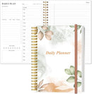 Daily Planner Undated - B5 To Do List Notebook Hourly Schedules, Spiral Appointment Planner for Women and Men, PVC Hardcover, Inner Pocket, Elastic Closure, 7" x 10", Rose Leaf by TinyTreasures Baby Boutique