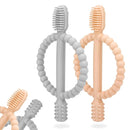 Baby Teething Toys with Easy-Hold Handle, Silicone Infant Toothbrush, Textured On Both Sides Helps Massage, Soothe Sore Gums, Teething Toys for Babies 0-6 Months, 6-12 Months Peach Powder & Gray by TinyTreasures Baby Boutique