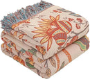 Boho Fall Throw Blanket for Bed，100% Ultra Cotton Soft Breathable Bed Throw Floral Printed Farmhouse Decor Rustic Bed Throws for Couch Sofa Quilt 90" x 98"-Orange& Sage Green by CozyNest Decor