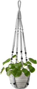 Mkono Macrame Plant Hanger Indoor Hanging Planter Basket with Wood Beads Decorative Flower Pot Holder No Tassels for Indoor Outdoor Boho Home Decor 35 Inch, Grey, Set of 1 (POTS NOT Included) by GreenHaven Gardens