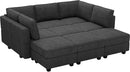 Belffin Modular Sectional Sleeper Sofa Couch with Storage Ottoman Convertible Sectional Couches for Living Room Terry Reversible Chaise. Black Sofa by CozyNest Decor