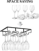 Wine Glass Rack - Under Cabinet Stemware Wine Glass Holder Glasses Storage Hanger Metal Organizer for Bar Kitchen Black by CozyNest Decor
