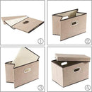 PRANDOM Collapsible Storage Cubes with Lids [1-Pack] Jute Fabric Foldable Storage Boxes Organizer Containers Baskets Bins with Cover for Home Bedroom Closet Office Nursery (14.9x9.8x9.8) by CozyNest Decor