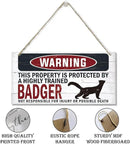 Warning Sign, Badger Warning Wood Plaque Sign, Funny Door Signs, Decorative Wood Hanging Suspension Plaque, Farmhouse Wooden Wall Decor, Outdoor Hanging Wooden Signs by CozyNest Decor