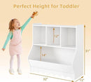 Wood Kid Storage Cubby, Toy Storage Organizer with Bookshelf, 32"L x 15"D x 31"H Montessori Toy Shelf, Nursery Book Shelves, Wooden 4-Cubby Children Book Shelf for Playroom Classroom, White by CozyNest Decor