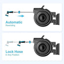 Retractable Garden Hose Reel - 5/8 inch x 70 ft Wall Mounted Hose Reel with 10 Pattern Nozzle & Any Length Lock, Heavy Duty Water Hose Supports Automatic Rewind & 180° Swivel, Black by GreenHaven Gardens