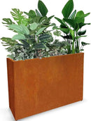 Metal Tall Long Planter Box Large Rectangular Planter Flower Pot with Drainage Holes for Indoor Outdoor Deck Porch Garden Home Patio Front Door (Rusty Orange, M)